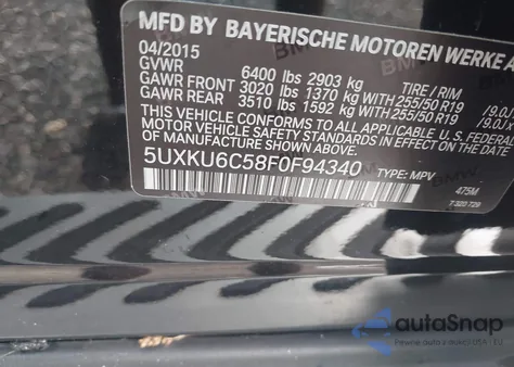 2015 BMW X6 xDrive50I from USA, damaged, VIN 5UXKU6C58F0F94340